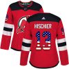 Dámské NHL New Jersey Devils dresy 13 Nico Hischier Authentic Červené Adidas USA Flag Fashion
