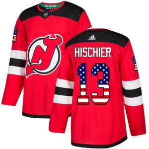 Dětské NHL New Jersey Devils dresy 13 Nico Hischier Authentic Červené Adidas USA Flag Fashion