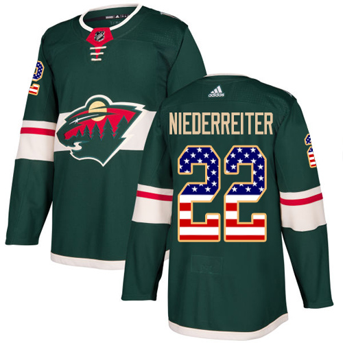 Pánské NHL Minnesota Wild dresy 22 Nino Niederreiter Authentic Zelená Adidas USA Flag Fashion