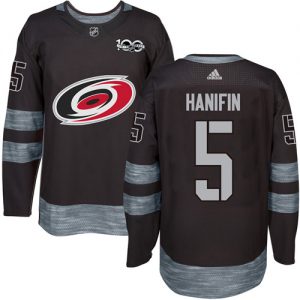 Pánské NHL Carolina Hurricanes dresy 5 Noah Hanifin Authentic Černá Adidas 1917 2017 100th Anniversary