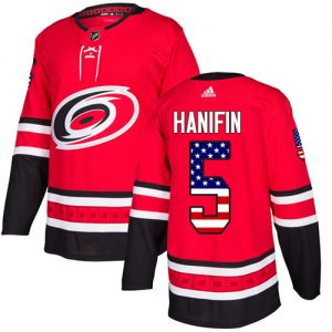 Pánské NHL Carolina Hurricanes dresy 5 Noah Hanifin Authentic Červené Adidas USA Flag Fashion