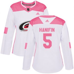 Dámské NHL Carolina Hurricanes dresy 5 Noah Hanifin Authentic Bílý Růžový Adidas Fashion