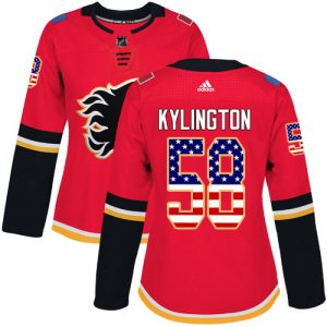 Dámské NHL Calgary Flames dresy 58 Oliver Kylington Authentic Červené Adidas USA Flag Fashion