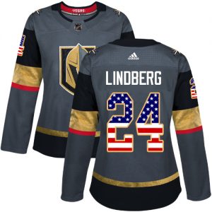 Dámské NHL Vegas Golden Knights dresy 24 Oscar Lindberg Authentic Šedá Adidas USA Flag Fashion