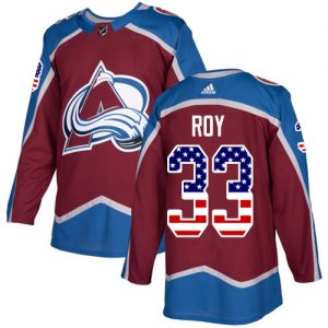 Pánské NHL Colorado Avalanche dresy 33 Patrick Roy Authentic Burgundy Červené Adidas USA Flag Fashion