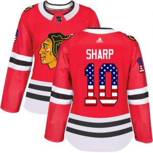 Dámské NHL Chicago Blackhawks dresy 10 Patrick Sharp Authentic Červené Adidas USA Flag Fashion