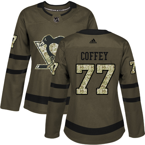 Dámské NHL Pittsburgh Penguins dresy 77 Paul Coffey Authentic Zelená Adidas Salute to Service