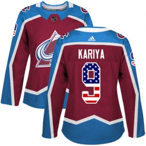 Dámské NHL Colorado Avalanche dresy 9 Paul Kariya Authentic Burgundy Červené Adidas USA Flag Fashion