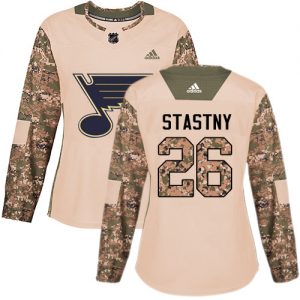 Dámské NHL St. Louis Blues dresy 26 Paul Stastny Authentic Camo Adidas Veterans Day Practice