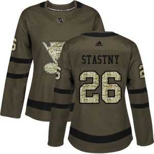 Dámské NHL St. Louis Blues dresy 26 Paul Stastny Authentic Zelená Adidas Salute to Service