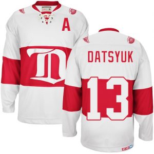 Pánské NHL Detroit Red Wings dresy 13 Pavel Datsyuk Authentic Throwback Bílý CCM Winter Classic