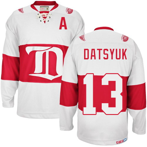 Pánské NHL Detroit Red Wings dresy 13 Pavel Datsyuk Authentic Throwback Bílý CCM Winter Classic