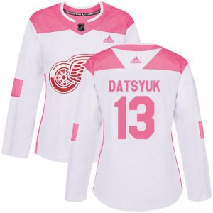 Dámské NHL Detroit Red Wings dresy 13 Pavel Datsyuk Authentic Bílý Růžový Adidas Fashion