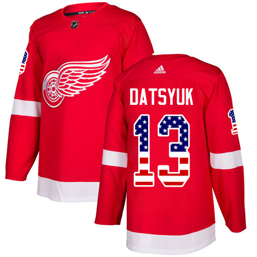 Dětské NHL Detroit Red Wings dresy 13 Pavel Datsyuk Authentic Červené Adidas USA Flag Fashion