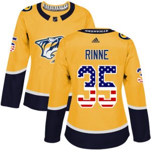 Dámské NHL Nashville Predators dresy 35 Pekka Rinne Authentic Zlato Adidas USA Flag Fashion