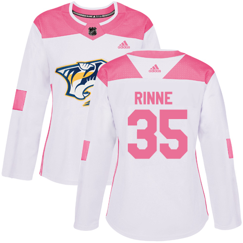 Dámské NHL Nashville Predators dresy 35 Pekka Rinne Authentic Bílý Růžový Adidas Fashion