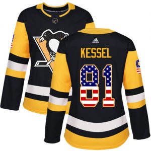 Dámské NHL Pittsburgh Penguins dresy 81 Phil Kessel Authentic Černá Adidas USA Flag Fashion
