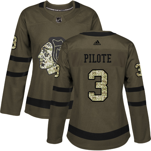 Dámské NHL Chicago Blackhawks dresy 3 Pierre Pilote Authentic Zelená Adidas Salute to Service