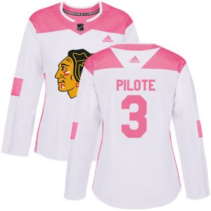 Dámské NHL Chicago Blackhawks dresy 3 Pierre Pilote Authentic Bílý Růžový Adidas Fashion