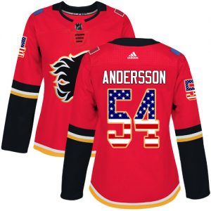 Dámské NHL Calgary Flames dresy 54 Rasmus Andersson Authentic Červené Adidas USA Flag Fashion