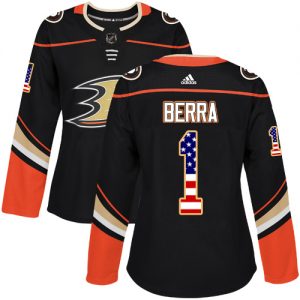 Dámské NHL Anaheim Ducks dresy 1 Reto Berra Authentic Černá Adidas USA Flag Fashion