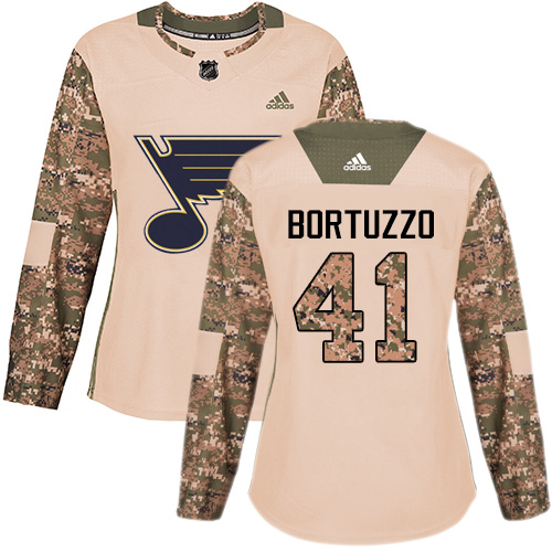 Dámské NHL St. Louis Blues dresy 41 Robert Bortuzzo Authentic Camo Adidas Veterans Day Practice