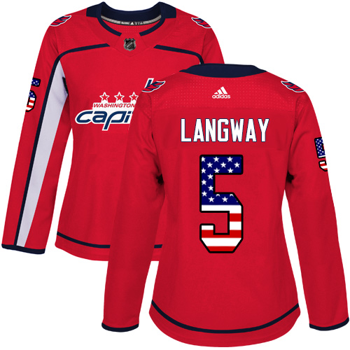 Dámské NHL Washington Capitals dresy 5 Rod Langway Authentic Červené Adidas USA Flag Fashion