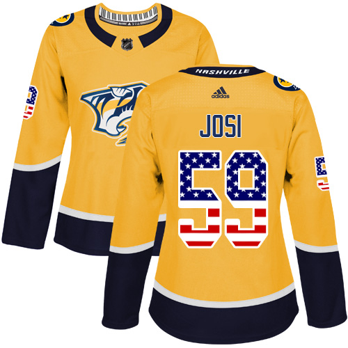 Dámské NHL Nashville Predators dresy 59 Roman Josi Authentic Zlato Adidas USA Flag Fashion