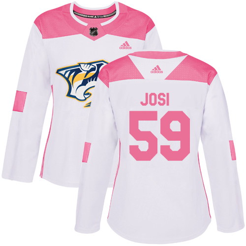 Dámské NHL Nashville Predators dresy 59 Roman Josi Authentic Bílý Růžový Adidas Fashion