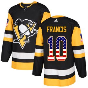 Pánské NHL Pittsburgh Penguins dresy 10 Ron Francis Authentic Černá Adidas USA Flag Fashion
