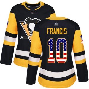 Dámské NHL Pittsburgh Penguins dresy 10 Ron Francis Authentic Černá Adidas USA Flag Fashion