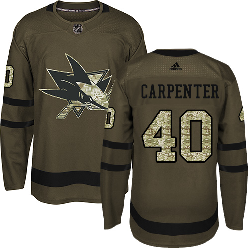 Pánské NHL San Jose Sharks dresy 40 Ryan Carpenter Authentic Zelená Adidas Salute to Service
