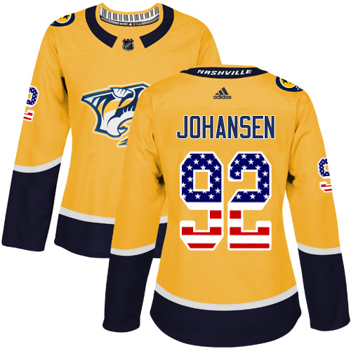 Dámské NHL Nashville Predators dresy 92 Ryan Johansen Authentic Zlato Adidas USA Flag Fashion