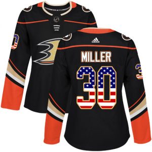 Dámské NHL Anaheim Ducks dresy 30 Ryan Miller Authentic Černá Adidas USA Flag Fashion