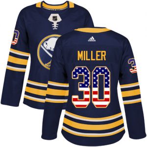 Dámské NHL Buffalo Sabres dresy 30 Ryan Miller Authentic Námořnická modrá Adidas USA Flag Fashion