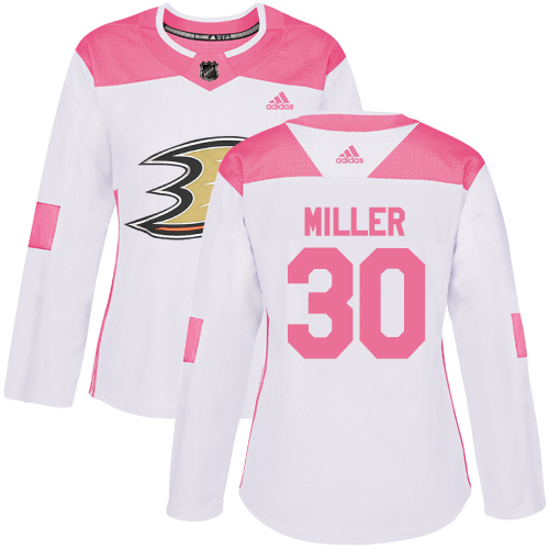 Dámské NHL Anaheim Ducks dresy 30 Ryan Miller Authentic Bílý Růžový Adidas Fashion