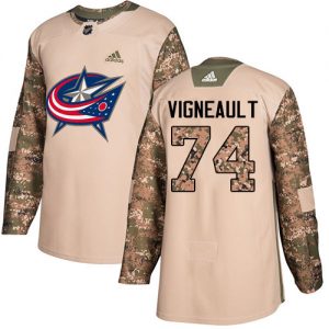 Pánské NHL Columbus Blue Jackets dresy 74 Sam Vigneault Authentic Camo Adidas Veterans Day Practice