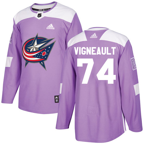 Pánské NHL Columbus Blue Jackets dresy 74 Sam Vigneault Authentic Nachový Adidas Fights Cancer Practice
