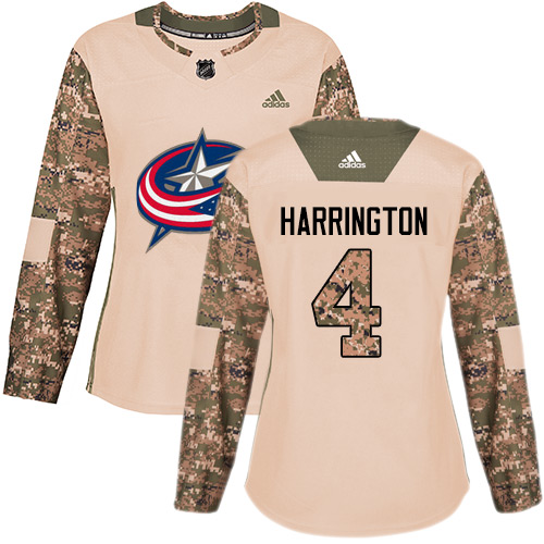 Dámské NHL Columbus Blue Jackets dresy 4 Scott Harrington Authentic Camo Adidas Veterans Day Practice