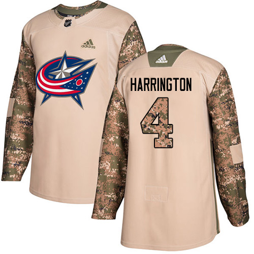 Dětské NHL Columbus Blue Jackets dresy 4 Scott Harrington Authentic Camo Adidas Veterans Day Practice