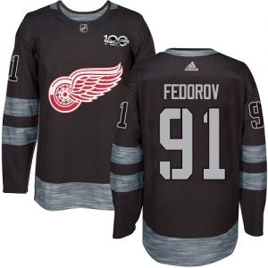 Pánské NHL Detroit Red Wings dresy 91 Sergei Fedorov Authentic Černá Adidas 1917 2017 100th Anniversary