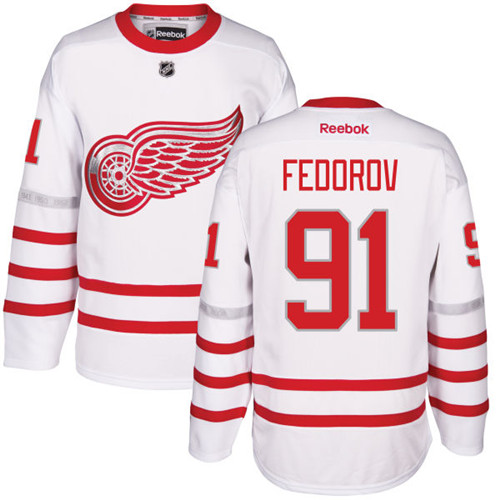 Pánské NHL Detroit Red Wings dresy 91 Sergei Fedorov Authentic Bílý Reebok 2017 Centennial Classic
