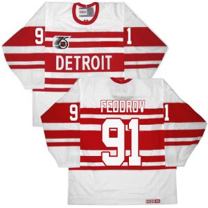 Pánské NHL Detroit Red Wings dresy 91 Sergei Fedorov Authentic Throwback Bílý CCM 75TH
