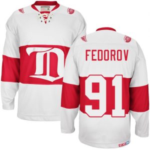 Pánské NHL Detroit Red Wings dresy 91 Sergei Fedorov Authentic Throwback Bílý CCM Winter Classic
