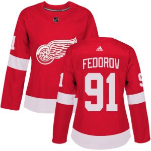 Dámské NHL Detroit Red Wings dresy 91 Sergei Fedorov Authentic Červené Adidas Domácí