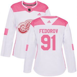 Dámské NHL Detroit Red Wings dresy 91 Sergei Fedorov Authentic Bílý Růžový Adidas Fashion