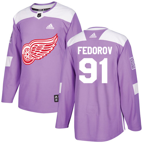 Dětské NHL Detroit Red Wings dresy 91 Sergei Fedorov Authentic Nachový Adidas Fights Cancer Practice