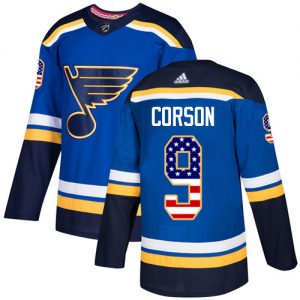 Pánské NHL St. Louis Blues dresy 9 Shayne Corson Authentic modrá Adidas USA Flag Fashion