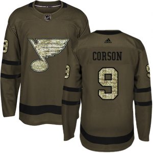 Pánské NHL St. Louis Blues dresy 9 Shayne Corson Authentic Zelená Adidas Salute to Service