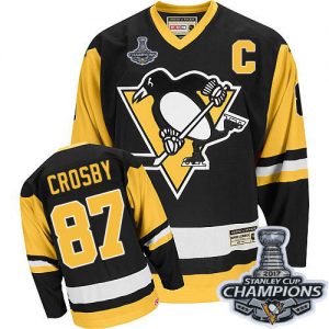Pánské NHL Pittsburgh Penguins dresy Sidney Crosby 87 Authentic Throwback Černá CCM Stanley Cup Champions